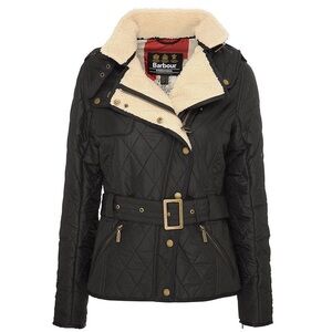 Barbour Belted Waxed Cotton Matlock Jacket with Faux Shearling Sherpa
